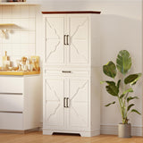 IRONCK Farmhouse Kitchen Pantry Cabinet, 72" Height Tall Freestanding Cupboard with Sliding Storage Rack and 6 Hanging Shelves for Kitchen, Dining Room, White IRONCK