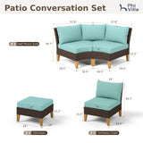 PHI VILLA 8-Piece Wicker Patio Furniture Set, Outdoor Half-Moon Curved Sectional Sofa with Cushions, 2 Ottomans, Large Conversation Seating for Garden or Backyard, Aqua Blue PHI VILLA