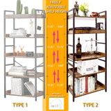 HCHQHS Rustic Brown 5-Tier Adjustable Open Bookcase with Industrial Metal Accents HCHQHS