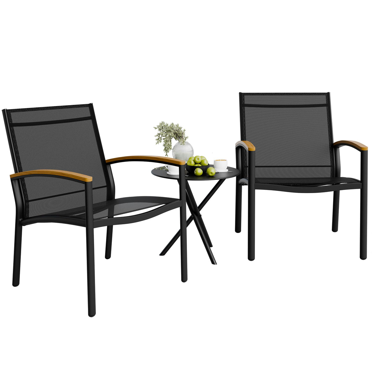 Shintenchi 3 Pieces Patio Bistro Sets, Outdoor Textilene Fabric Conversation Bistro Set, Textilene Fabric Front Porch Chairs Small Patio Furniture Set with Table for Lawn,Garden,Balcony (Black) Shintenchi