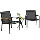 Shintenchi 3 Pieces Patio Bistro Sets, Outdoor Textilene Fabric Conversation Bistro Set, Textilene Fabric Front Porch Chairs Small Patio Furniture Set with Table for Lawn,Garden,Balcony (Black) Shintenchi