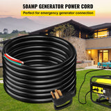 VEVOR 15 FT 50 Amp Generator Extension Cord 4 Wire 6 Gauge STW 6/3+8/1, 125V 250V Generator Power Cord N14-50P & SS2-50R with Portable Handle VEVOR