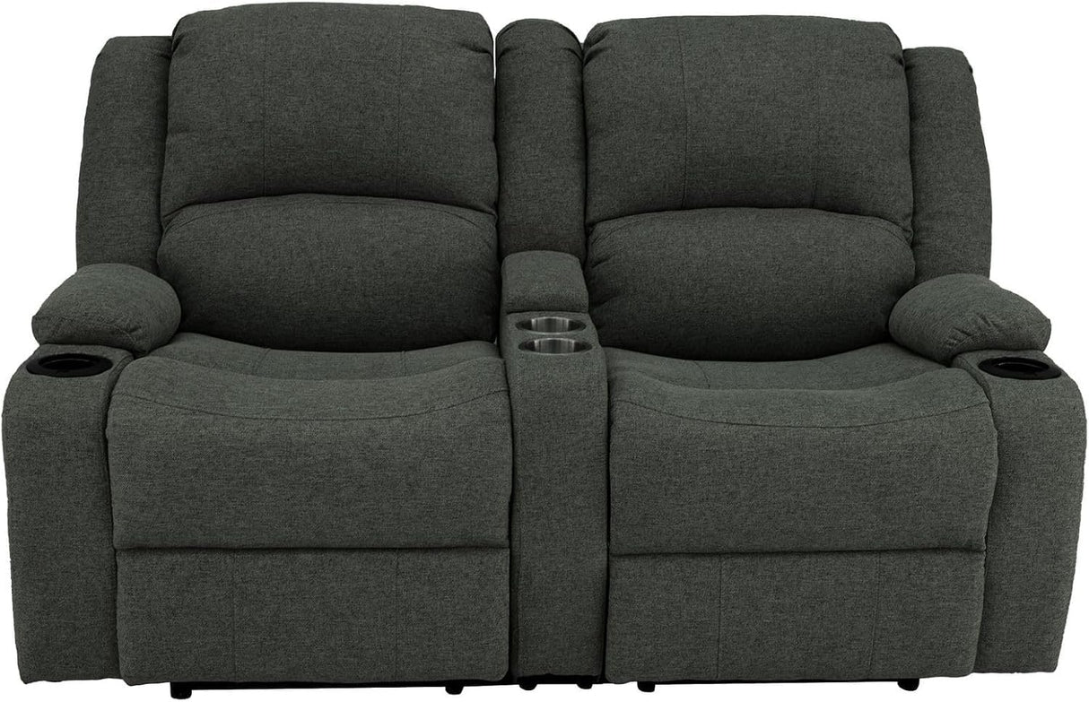 RecPro Charles Powered Double Recliner Sofa & Loveseat | Wall Hugger RV Furniture | Cloth (Fossil, 64") RecPro