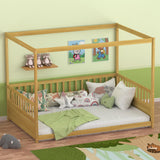 Lyngins Full Size Canopy Bed Frame with Guardrails for Kids, Floor Bed Full with Four Poster Design, Kids Montessori Floor Bed, Wood Canopy Bed Frame for Girls, Boys(Natural) Lyngins