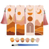 JOOZ 4 Pack Easy Paint by Numbers Kit for Adults, Wood Bookmarks Paint by Numbers for Book Lovers, DIY Mountain Sunset Moon Oil Painting by Number Bookmarks with Tassel for Gift 7x2 Inch JOOZ