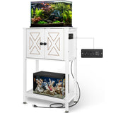 BEURUKU 5-10 Gallon Fish Tank Stand, Heavy Duty Aquarium Stand with Cabinet & Power Outlets for Fish Tank Accessories Storage, Double Reptile Terrarium Stand 20.5" L* 11" W Tabletop, White BEURUKU