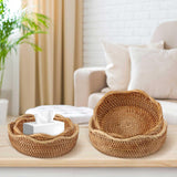 Layhit 5 Pcs Round Rattan Basket Bread Baskets for Serving Natural Wicker Bowl Basket Woven Fruit Storage Baskets for Home Countertop Kitchen Party Organizing, 5 Sizes Layhit