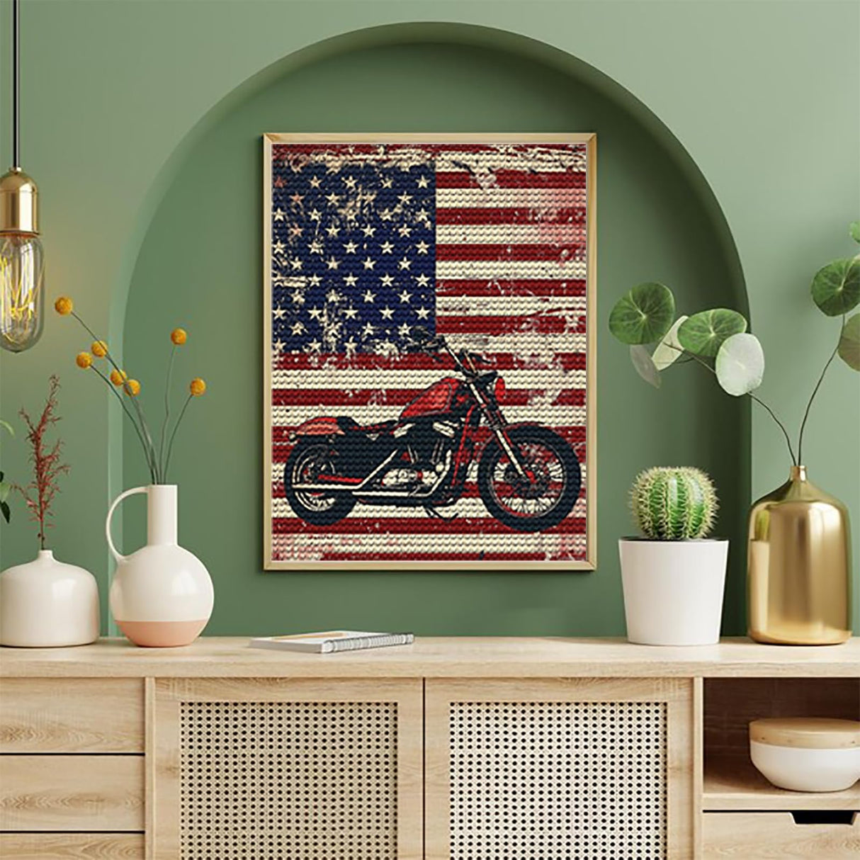 UPABLUNSO American Flag Motorcycle Diamond Art Painting Art Kits for Adults Diamond Art Painting Diamond Art Kits 5D Gem Art Painting Art Kits for Home Wall Decor 12x16inch UPABLUNSO