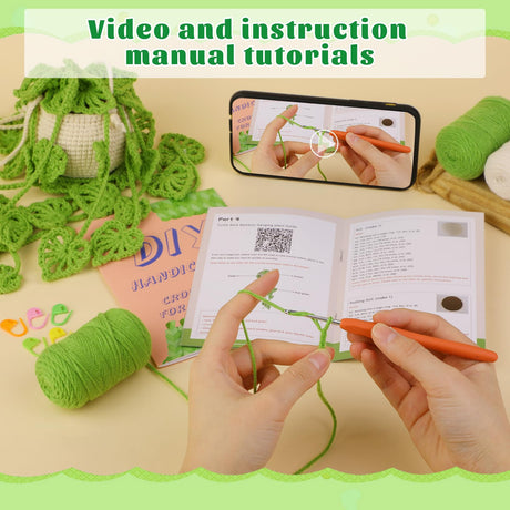 Kogyxe Beginners Crochet Kit, Amigurumi Crochet Starter Kits w Step-by-Step Video Tutorials, Hanging Potted Plants Knitting Starter Pack for Beginners Decoration, Plants Family (40%+ Yarn) Kogyxe