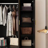 Hitow Rattan Large Wardrobe Closet with 2 Drawers and Doors, Hobo Wooden Cabinets for Clothes with 8 Shelves and 2 Hanging Rods, Wooden Wardrobe Closet for Bedroom, Black, 19.6" D x 63" W x 78.7" H Hitow