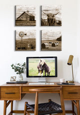 DJSYLIFE Western Decor Farmhouse Wall Decor Highland Cow Wall Art Rustic Painting Poster for Men's Bedroom Office Canvas Printed Poster Home Decoration Artwork 12" Wx12 Hx4 DJSYLIFE