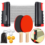 FBSPORT Ping Pong Paddle Set, Portable Table Tennis Set with Retractable Net, 2 Rackets, 6 Balls and Carry Bag for Children Adult Indoor/Outdoor Games FBSPORT