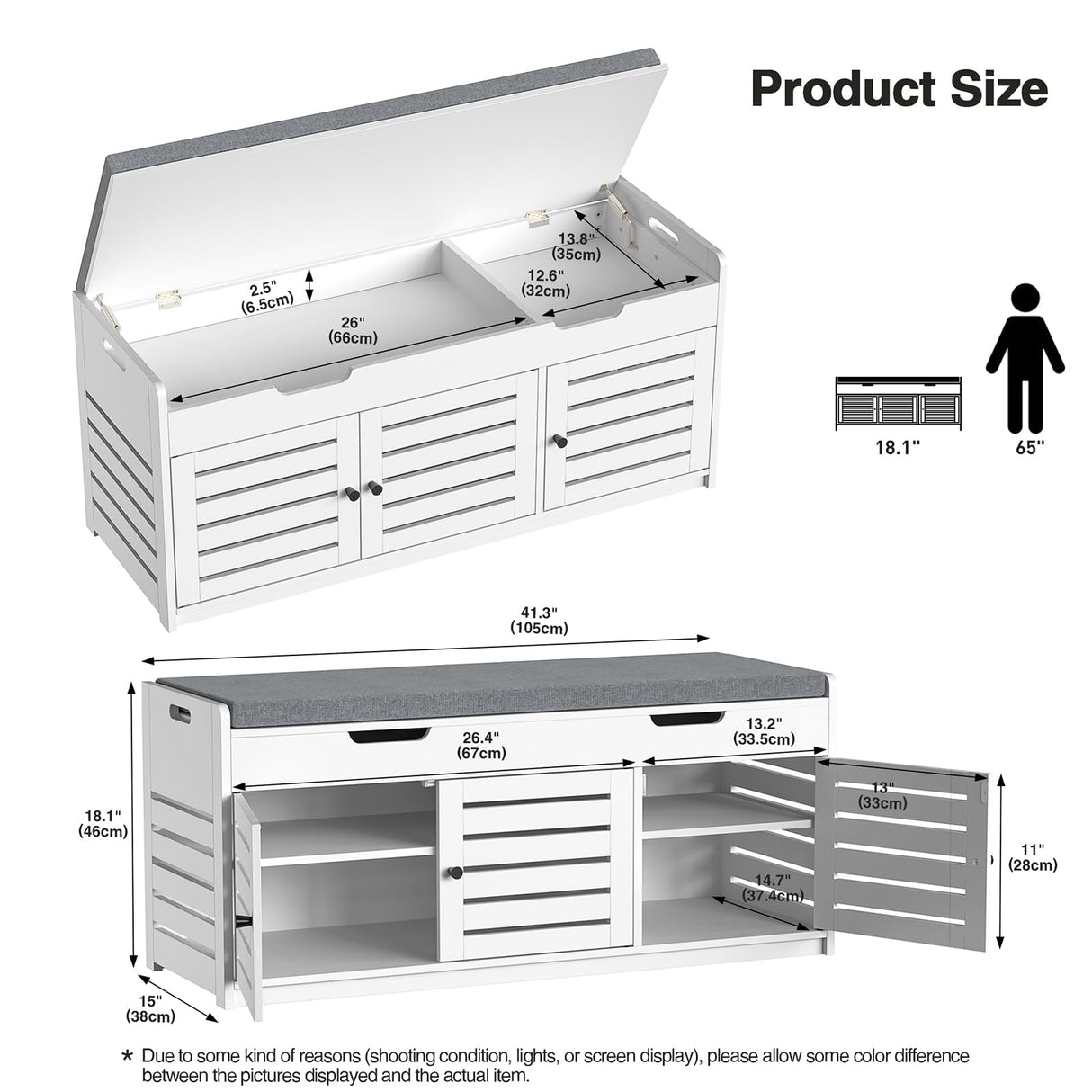 Anmire Storage Bench Entryway Bench Entryway Shoe Storage Bench with Padded Seat Cushion, 15" D x 41.3" W x 18.1" H, for Entryway, Living Room, Bedroom Anmire