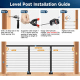 Gyykzz 5FT-8FT Porch Railing, 36" Matte Black Level Drilled Cable Railing Post Kits System for Outdoor Wood Porch with 1 Stainless Steel Railing Post, 99ft Black Cable, 20 Thread Swage Lag Screws Gyykzz