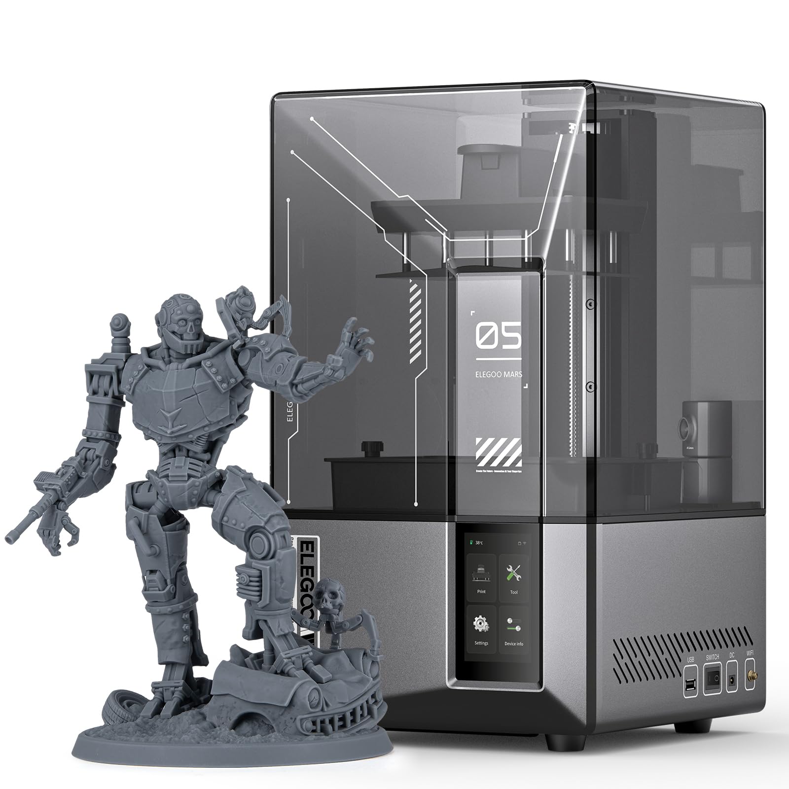 ELEGOO Mars 5 Ultra 9K MSLA Resin 3D Printer, Smart Mechanical Sensor, Fast Printing Up to 150mm/h, AI Camera, WiFi Cluster Printing, Automatic Leveling, Large Printing Size 6.04 * 3.06 * 6.4 - WoodArtSupply