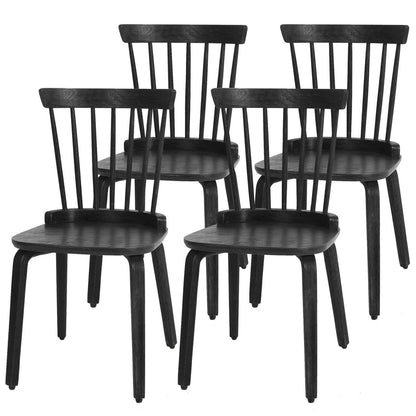 Bekrvio Black Dining Chairs Set of 4 Windsor Chairs with Bentwood Legs, Farmhouse Spindle Back Dining Chair, Vintage Mid-century Country Style, Solid Wood Armless Kitchen Side Chairs for Livi - WoodArtSupply