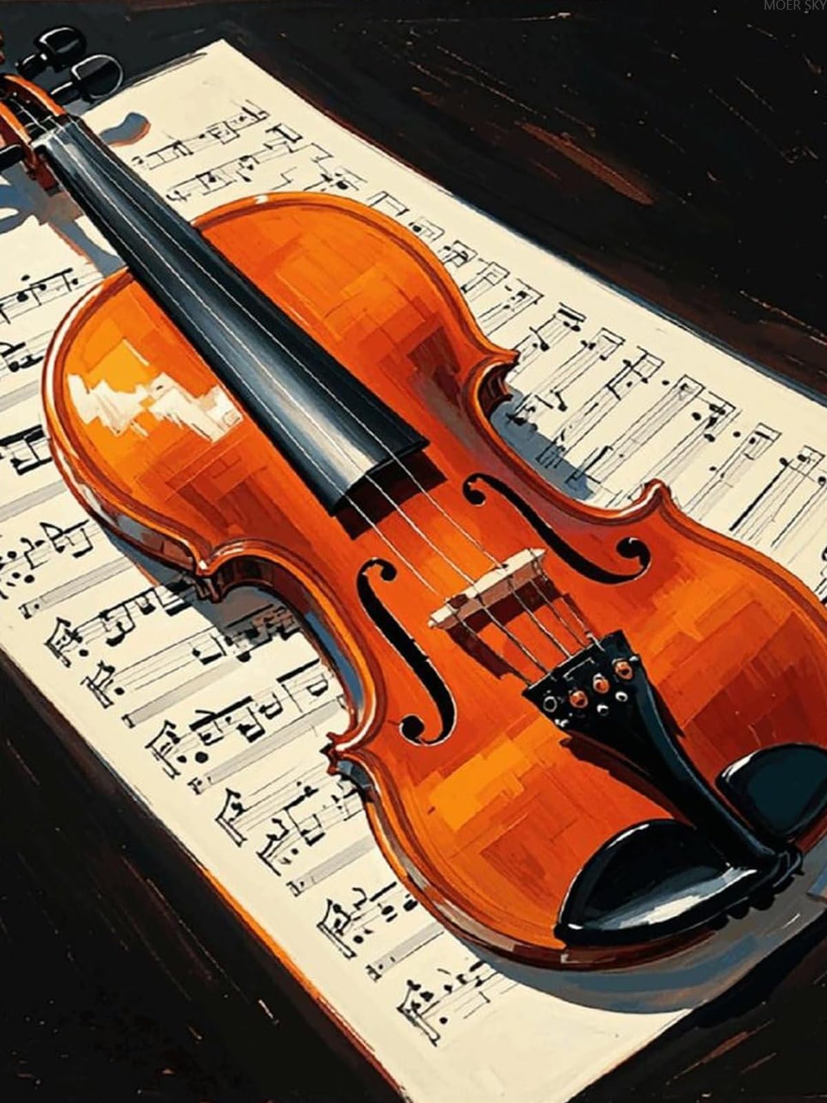 MOER SKY Violin Sheet Music Diamond Painting Kit 12x16 inch DIY Canvas Art Decor with Drill Pen, Sparkling Wall Craft for Home Decor, Birthdays, Christmas MOER SKY