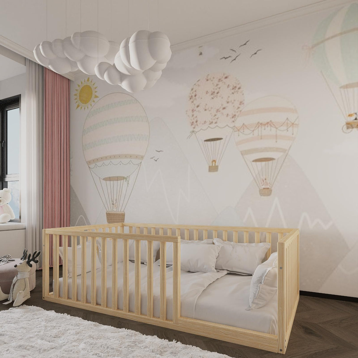 Montessori Floor Bed Small Size 52x27,5" / Height 18.90'' | Pine Tree Toddler Bed Frame, Wood Bed Frame | Gift For Kids Room Decor Generic