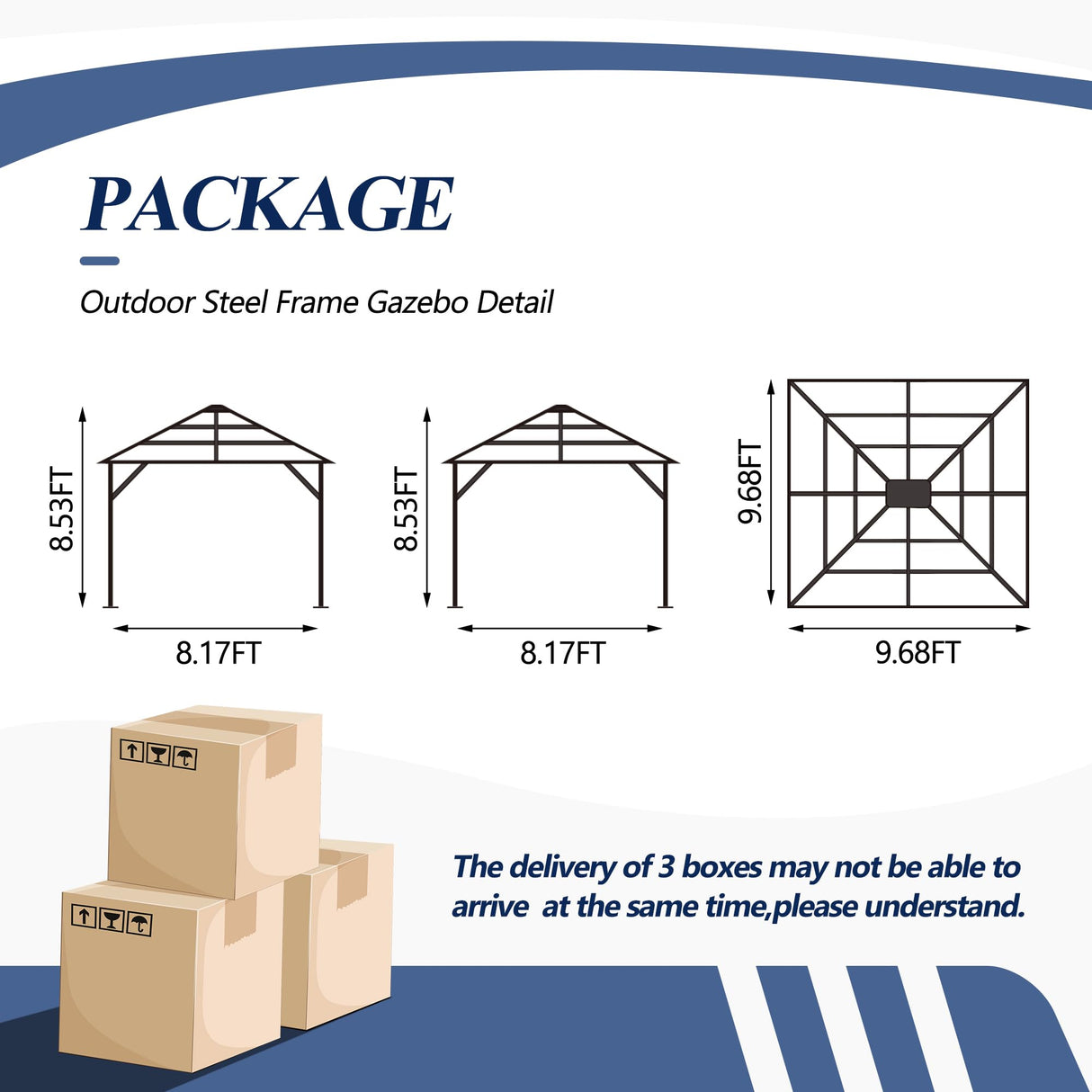 GARTOO 10'x10' Hardtop Gazebo, Outdoor Gazebo with Translucent Roof, Polycarbonate Top Metal Frame Garden Tent with Breathable Mesh and Privacy Curtains for Patio Lawn Garden Backyard, Gray GARTOO