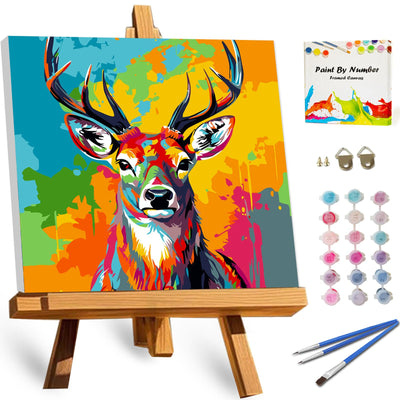 TOCARE Framed Paint by Numbers Kit for Adults, Deer Paint by Numbers with Frame,Deer Paint by Number on Framed Canvas for Adult Beginner & Kids Ages 8-12(10x10 Inch, Without Easel)