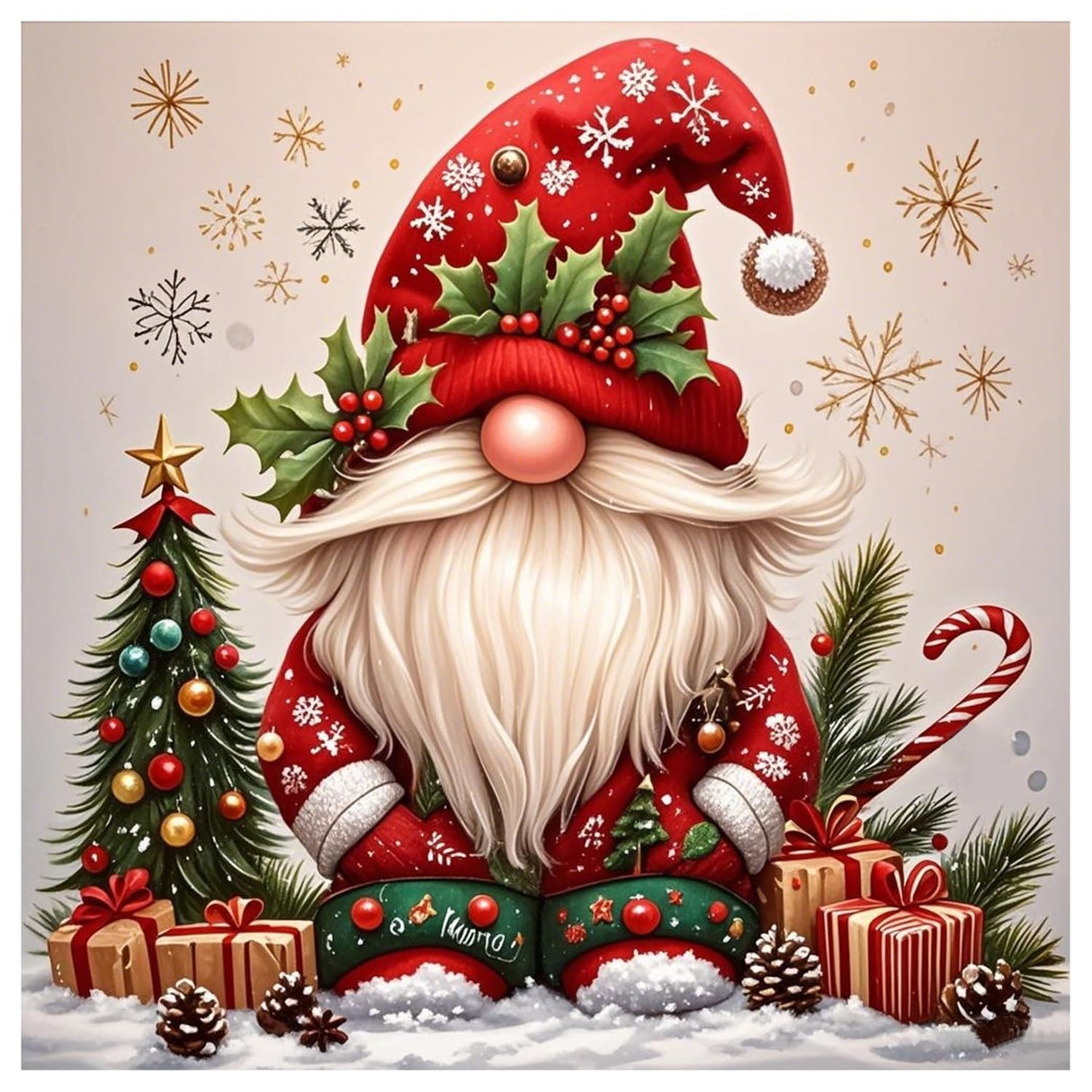 CRZMODE Christmas Paint by Numbers Kit for Adults, Gnome Paint by Numbers for Adults, Acrylic Painting Crafts for Home Decor Gift (16x16inch) CRZMODE