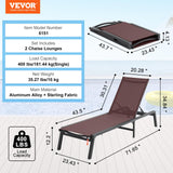 VEVOR 2 Pcs Chaise Lounge Chairs Outdoor, Aluminum Patio Lounge Chair with Adjustable 5-Position, Folding Pool Chairs Recliner and Full Flat Tanning Chair for Patio, Beach, Pool, Brown, 2 pcs VEVOR