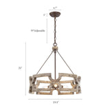 GEPOW Farmhouse Wood Chandelier, Round Drum Light Fixture for Dining Room, Living Room, Bedroom, Kitchen Island and Foyer GEPOW