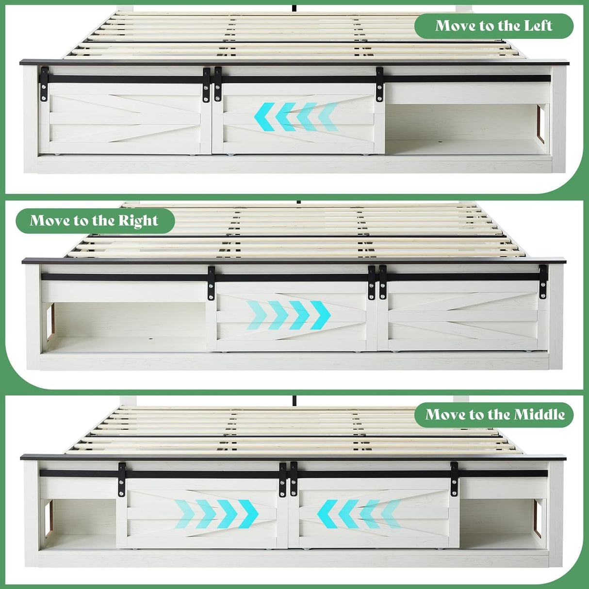 AMERLIFE 48.8" Farmhouse Wood Bed Frame Queen Size with Sliding Barn Door Storage Cabinets and Headboard, No Box Spring Needed, Solid Wood Slats Support,No Squeak,Antique White AMERLIFE