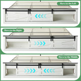 AMERLIFE 48.8" Farmhouse Wood Bed Frame Queen Size with Sliding Barn Door Storage Cabinets and Headboard, No Box Spring Needed, Solid Wood Slats Support,No Squeak,Antique White AMERLIFE