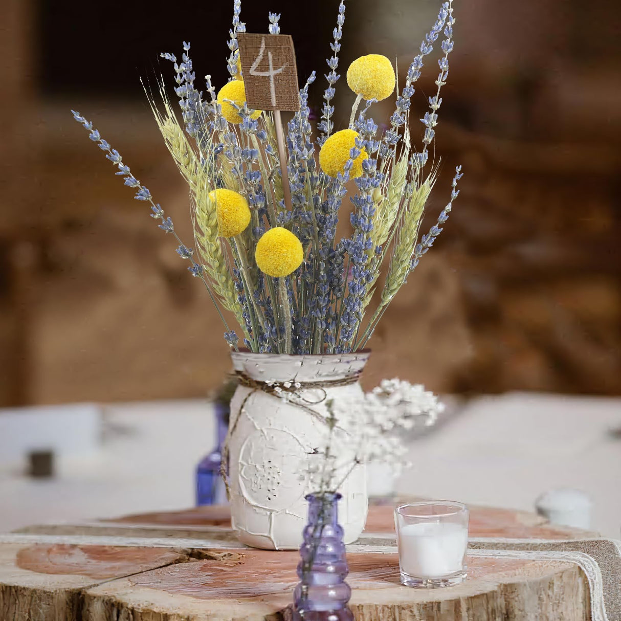 CISDUEO Dried Flowers Bouquet Dried Wheat Stalks Bundle Natural Lavender Dried Flowers Craspedia Flowers Dried Floral Arrangements for Wedding Party Table Centerpiece Decor Farmhouse DIY CISDUEO