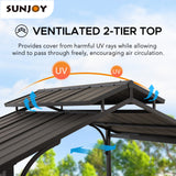 Sunjoy Grill Gazebo 5 ft. x 8 ft. Brown Steel Frame Double Tiered Hardtop Gazebo with Ceiling Hook and Shelves Sunjoy