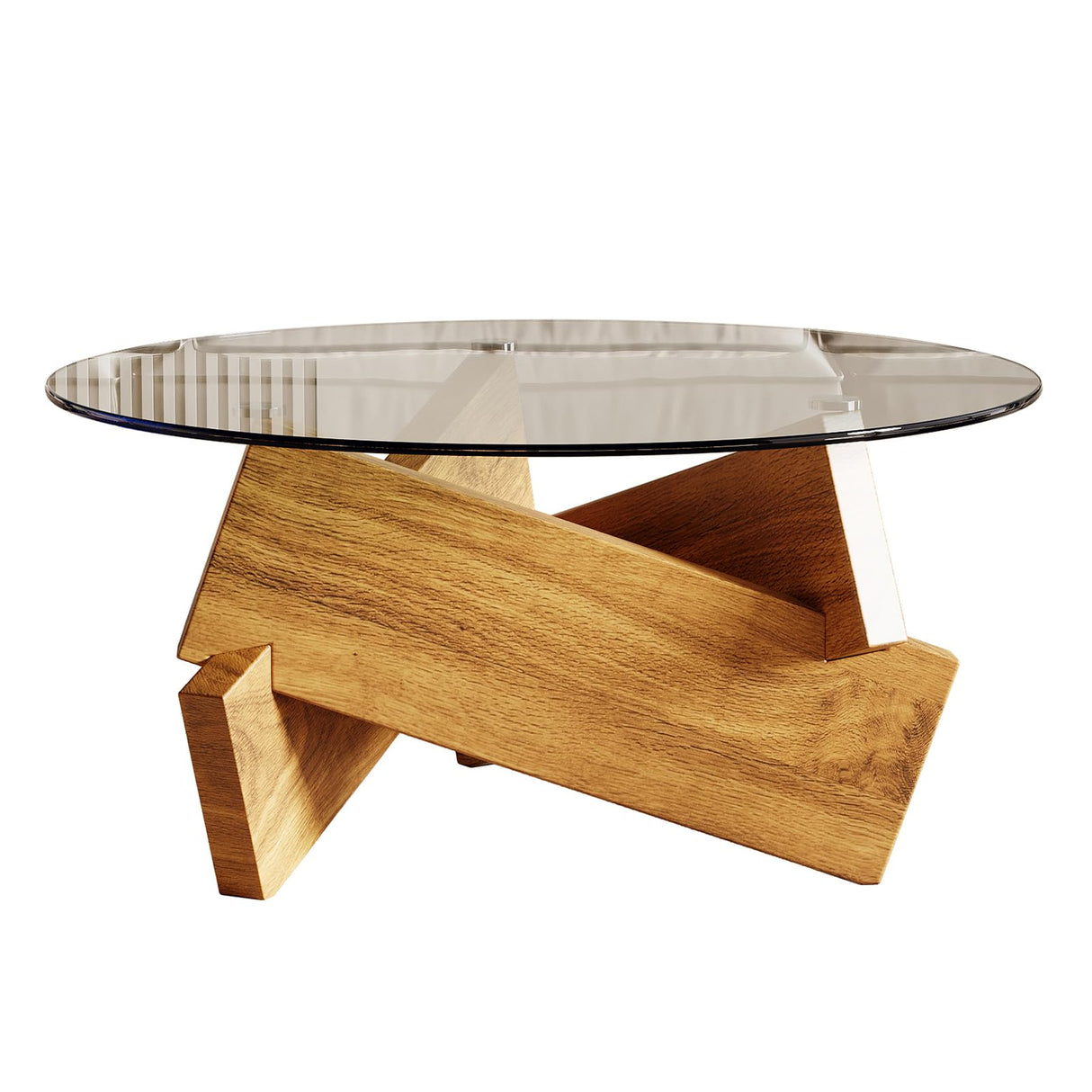 Honyee Modern Round Coffee Table, 30.7" x 30.7" x 16.1" Tempered Glass Top for Living Room, Color: Natural Wood Honyee