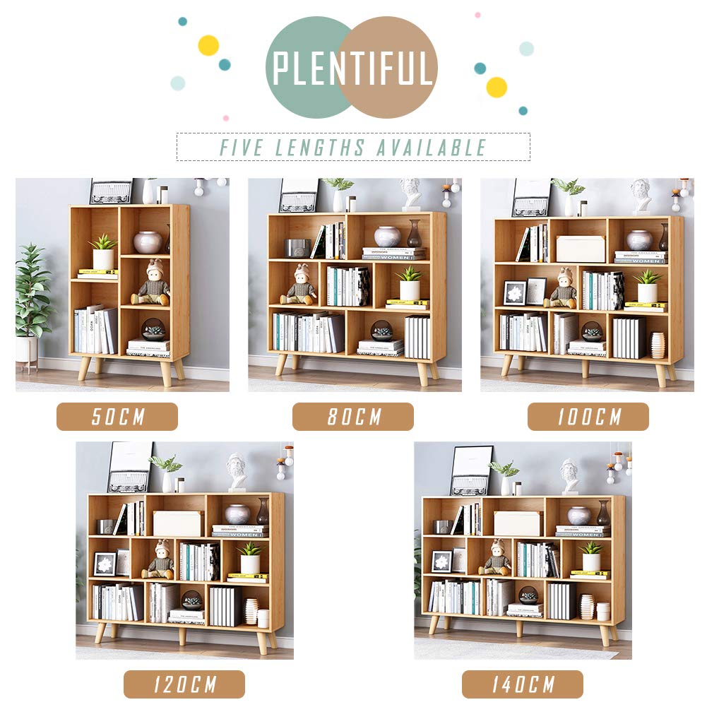 IOTXY Wooden Open Shelf Bookcase - 3-Tier Floor Standing Display Cabinet Rack with Legs, 10 Cubes Bookshelf, Pear Yellow IOTXY