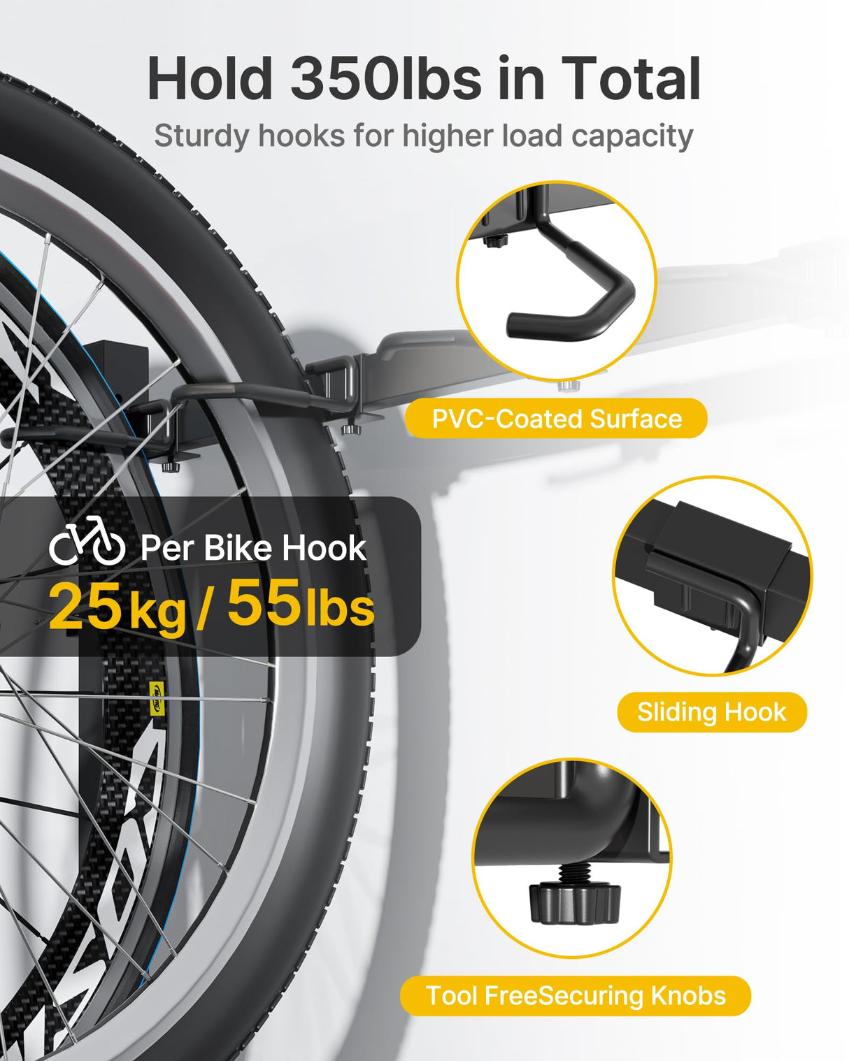 monTEK Freestanding Bike Storage Rack for 5 Bikes, Heavy Duty 350LBS Vertical Bike Stand with 5 Bike Hooks & 6 Helmet Hooks, Indoor and Outdoor Bike Storage Rack with Locking Casters monTEK