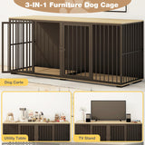 EBE Dog Crate Furniture, 71.6'' Metal Steel Frame Double Dog Kennel with 2 Rooms and Removable Divider, Heavy Duty Dog Crate Table Indoor TV Stand for Small Medium Large Dogs Black EBE