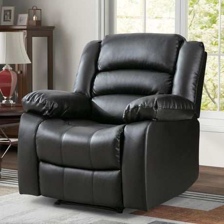 ANJ Traditional Recliner Chair, Breathable PU Leather, Extra Wide Manual Recliner with Overstuffed Arm and Back, Single Sofa Chair for Living Room, Bedroom (Black) ANJ