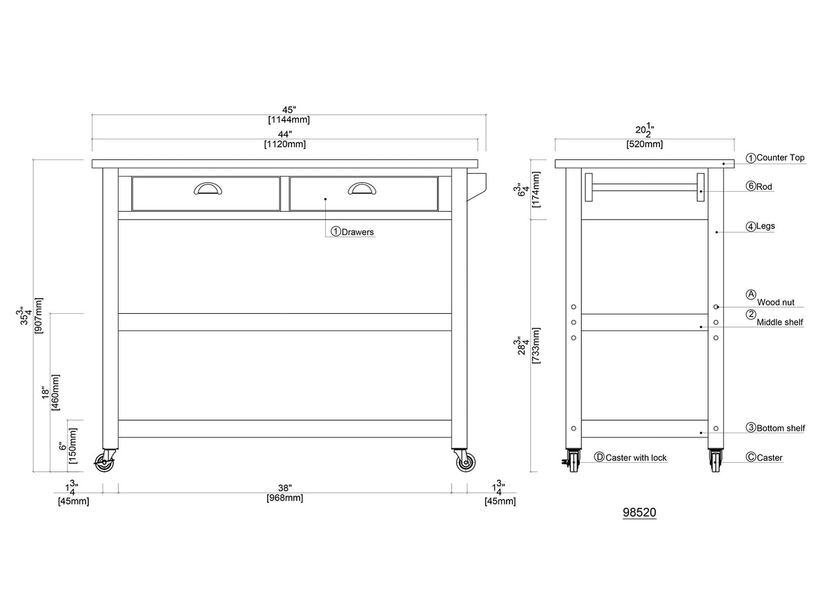 Boraam Sonoma Kitchen Cart, Barnwood Wire-Brush Boraam