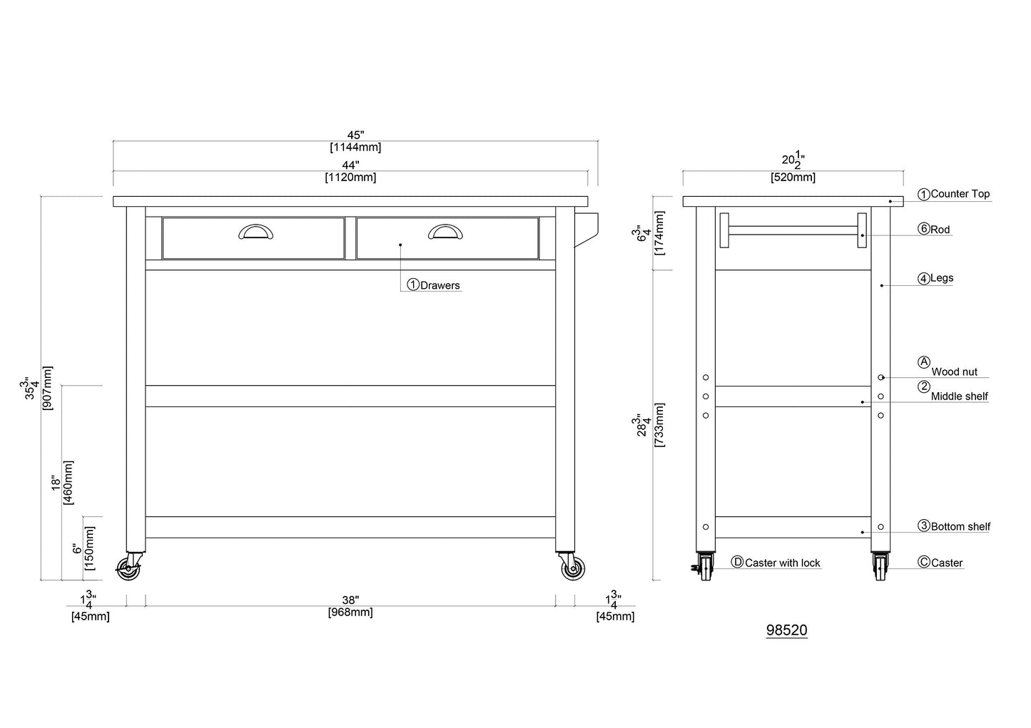 Boraam Sonoma Kitchen Cart, Barnwood Wire-Brush