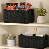 Vagusicc Wicker Storage Basket, Set of 2 Hand-Woven Paper Rope Wicker Basket, Small Storage Baskets for Organizing Toilet Paper Basket, Foldable Large Cube Storage Organizer Bins for Shelves (Black) Vagusicc