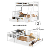 Merax Solid Wood Bunk Bed with Drawers – Convertible Twin Over Full Design in White Merax