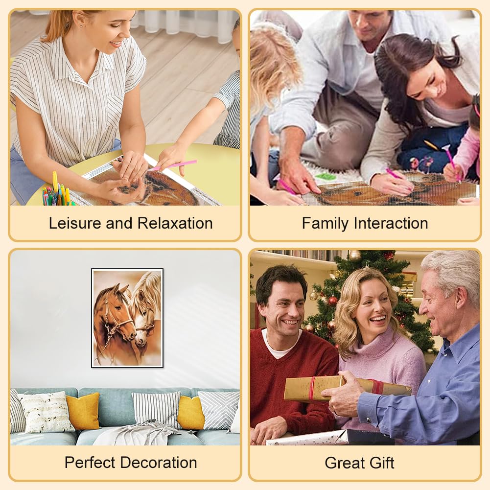 WSLWXSHM Diamond Art Painting Kits for Adults Horse, Round Full Drill Diamond Art Kits, 5D DIY Paint with Diamonds Crafts for Home Wall Decoration Gifts 12×16Inch, Animal WSLWXSHM