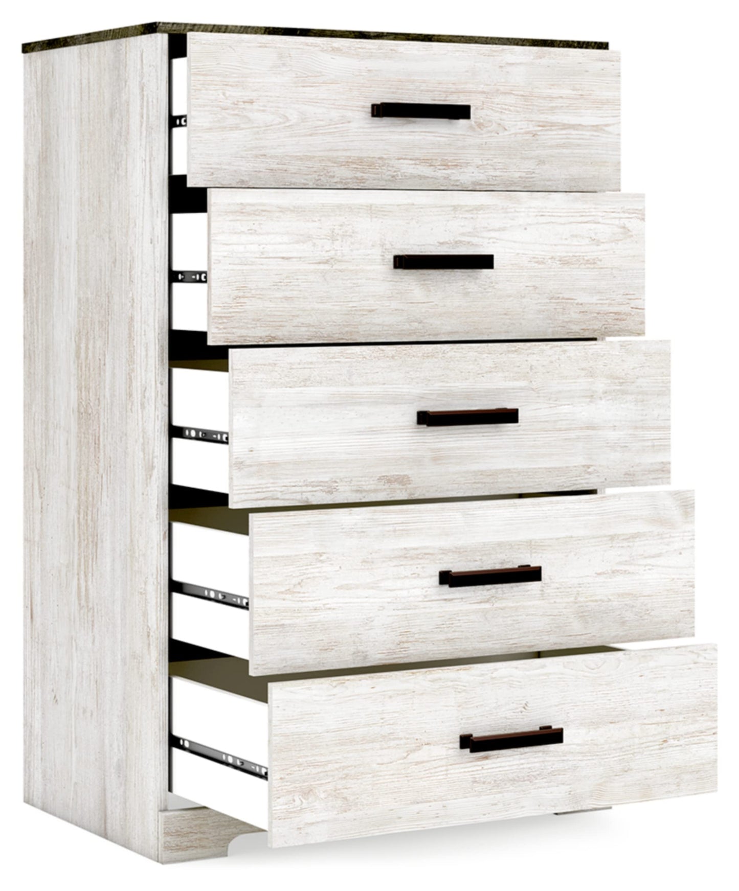 Signature Design by Ashley Shawburn Rustic 5 Drawer Chest of Smooth-Gliding Drawers and Safety Stop, White & Gray - WoodArtSupply