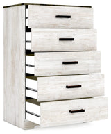 Signature Design by Ashley Shawburn Rustic 5 Drawer Chest of Smooth-Gliding Drawers and Safety Stop, White & Gray Signature Design by Ashley