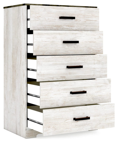 Signature Design by Ashley Shawburn Rustic 5 Drawer Chest of Smooth-Gliding Drawers and Safety Stop, White & Gray - WoodArtSupply