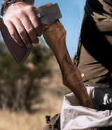 WICING Splitting Axe, 14.8 - inch Camping Hatchet with Leather Sheath, Chopping Axe 1055 High Carbon Steel and Beech Wooden Handle WICING