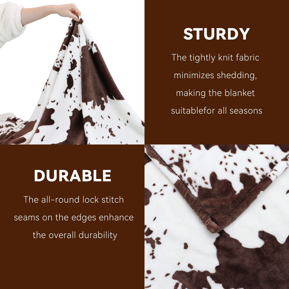 Cow Print Blanket Brown & White - Gifts for Cow Lovers Adults Girls Boys - Soft Plush Lightweight Warm Fleece Throw Blanket for All Seasons Cozy Farmhouse Decor for Bed, Couch, Travel(50"x60") GEULAY