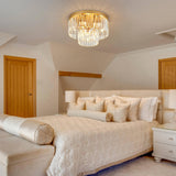 Faibra 17" Gold Crystal Ceiling Light - Modern 9-Light 2-Tier Luxury K9 Crystal Fixture for Dining Room, Kitchen, Island, Living Room, Bedroom Faibra