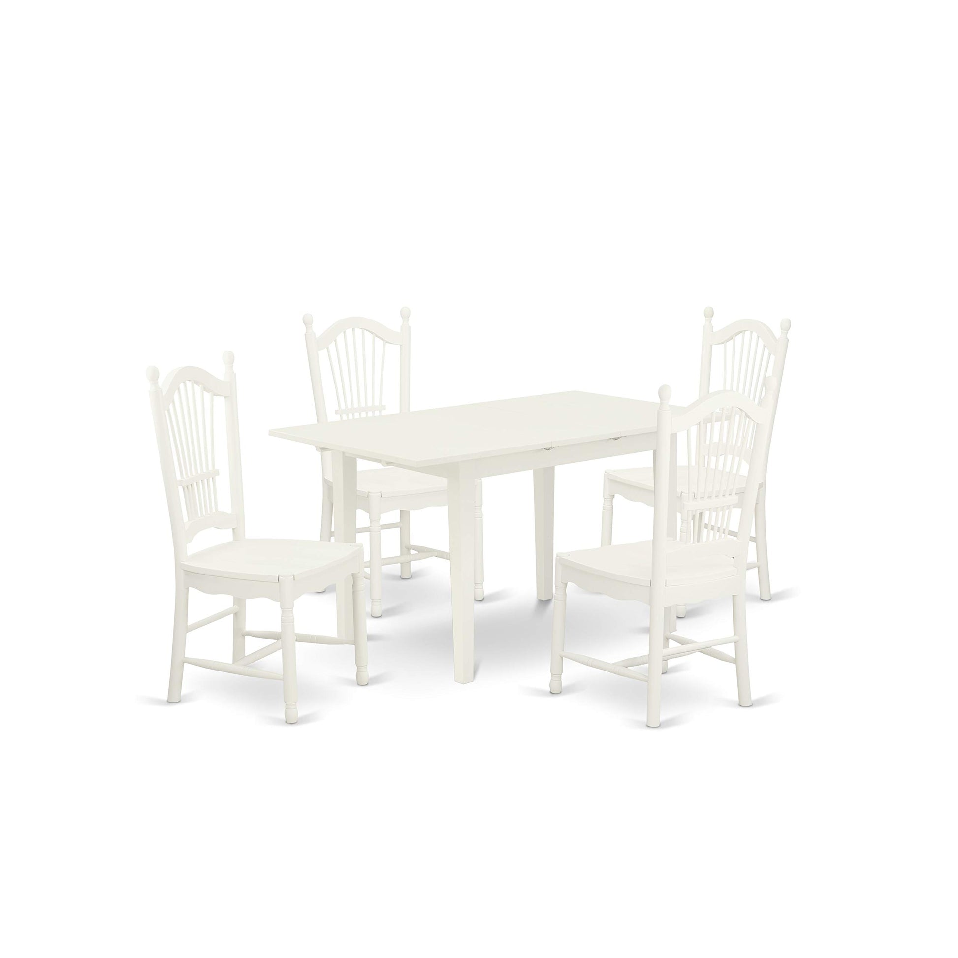 East West Furniture Norfolk 5 Piece Modern Set Includes a Rectangle Wooden Table with Butterfly Leaf and 4 Dining Room Chairs, 32x54 Inch, Linen White - WoodArtSupply