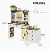 MDGC 60" W Farmhouse Makeup Vanity Desk with Sliding Mirror and Lights, Charging Glass Top Large Vanity Table with Jewelry Storage,Vanity Set with 6 Drawers,10 Shelves,Side Storage Cabinet,White MDGC