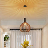 YNDD Wood Pendant Light, E26 Base Hanging Lamp Indoor, Natural Wooden Hand Made Chandelier, Boho Height Adjustable Dining Table Hanging Lamp for Hotel Bar Café Kitchen Island Hallway Entryway YNDD
